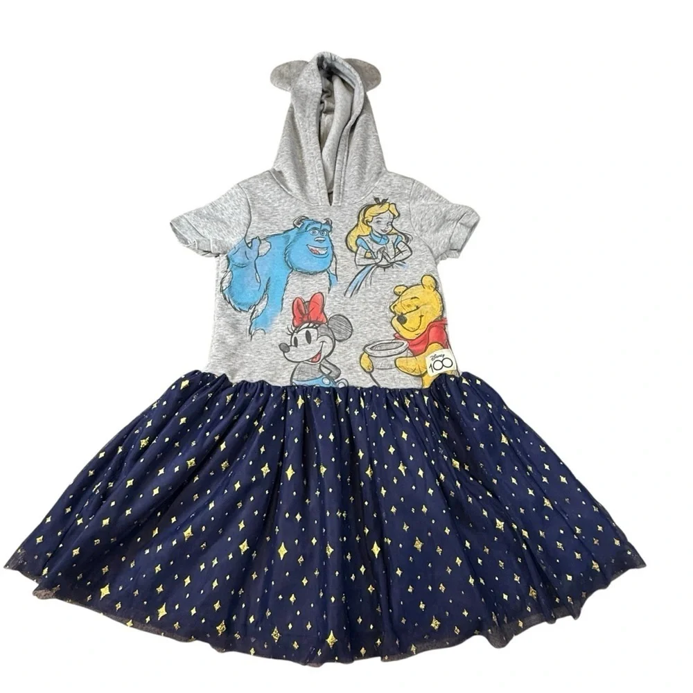 Disney 100 Girls Hooded Dress with Blue Tulle Skirt Size M (7/8)